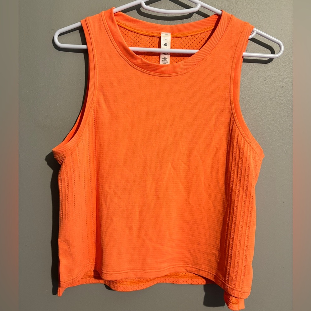 lululemon orange train to be tank top